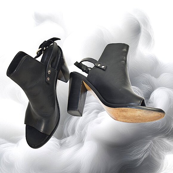 Rag & Bone Wyatt Black Leather Sling Back Peep Toe Heel, Size 40 (US 10) - Picture 4 of 12